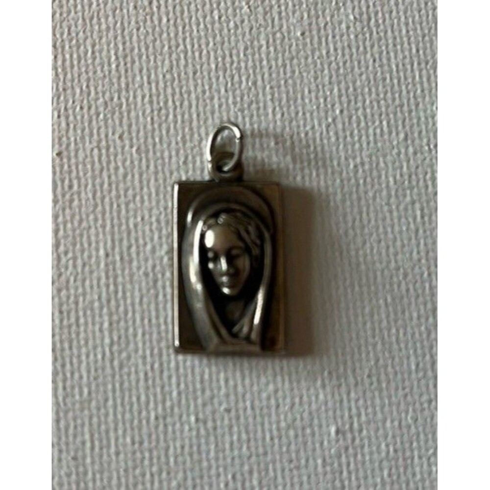 Holy Virgin Mary Catholic Charm Medal Pendant Religious Italy Vintage